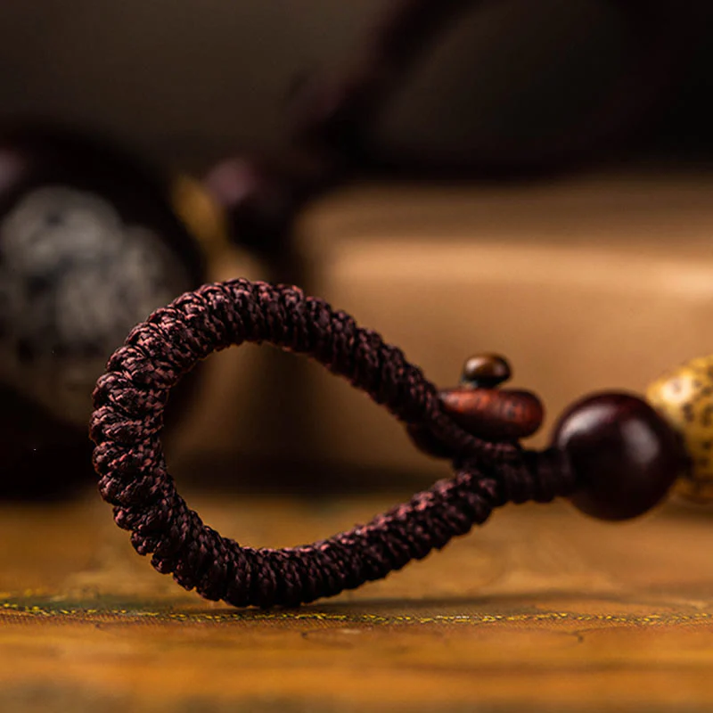 Tibetan Ebony Small Leaf Red Sandalwood Gourd Luck Protection Key Chain