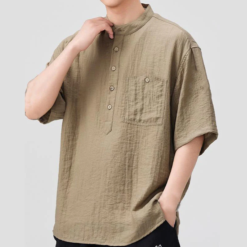 Buddha Stones Summer Plain Half Buttons Design Men's Half Sleeve Shirt