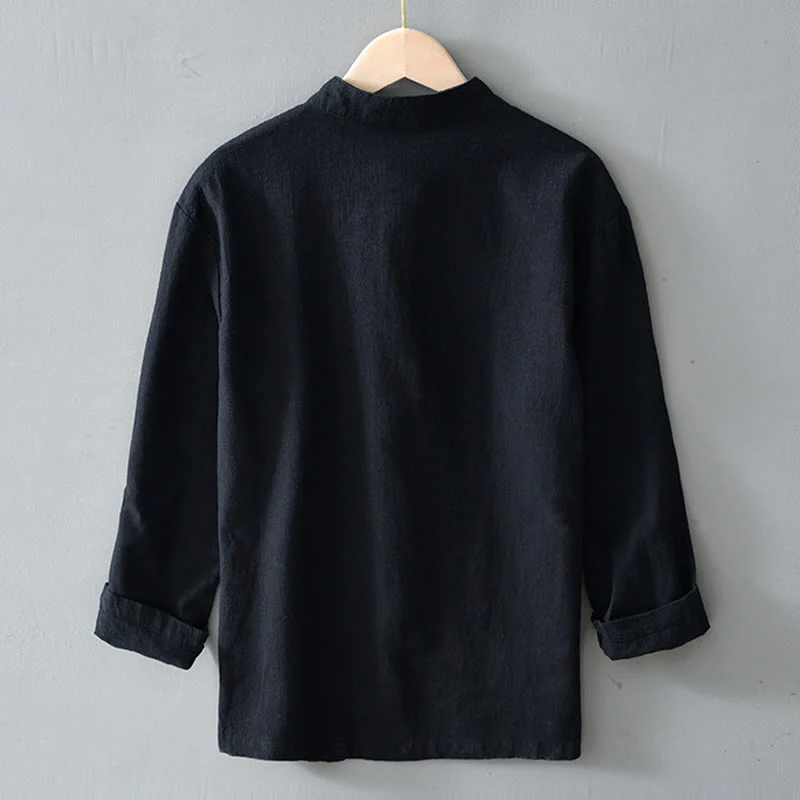 Buddha Stones Frog-Button Chinese Tang Suit Cotton Linen Men Jacket Shirt With Pockets