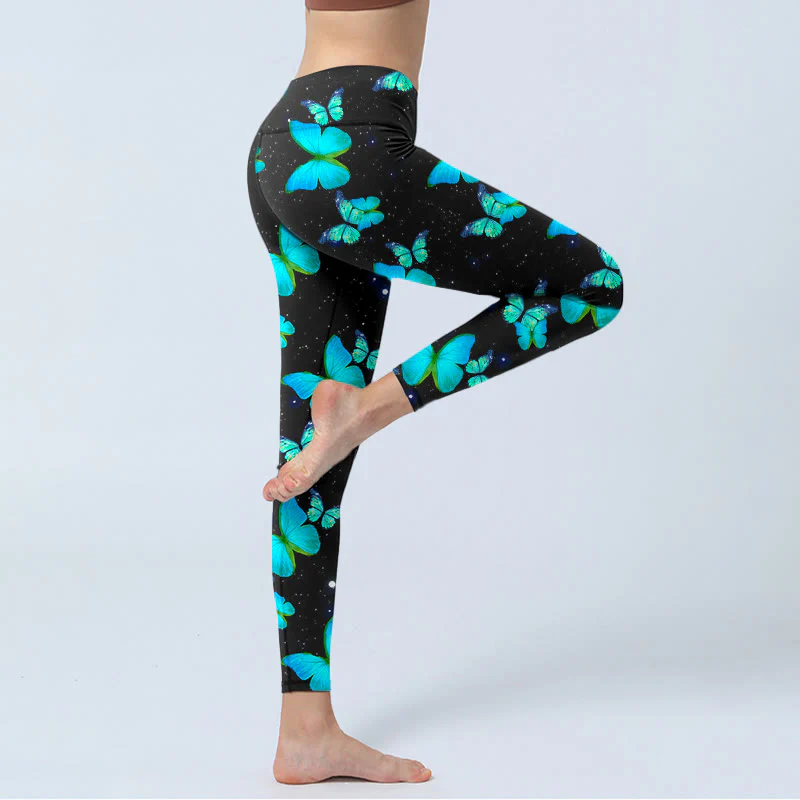 Buddha Stones Butterfly Starlight Print Exercise Leggings Women's Yoga Pants