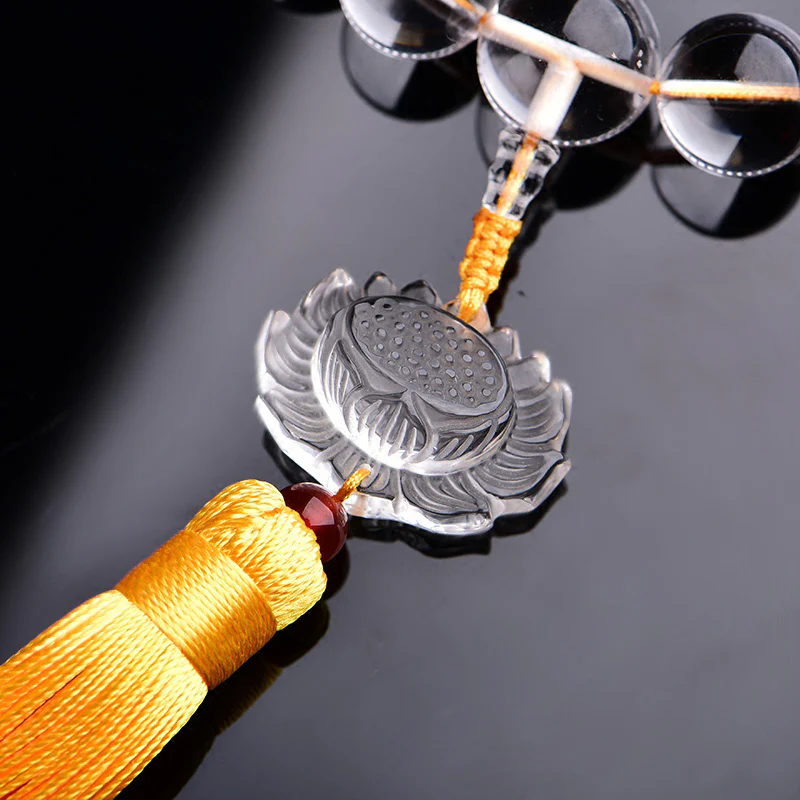 Buddha Stones Natural White Crystal Lotus Wrist Mala Meditation Tassels Pocket Mala Car Decoration