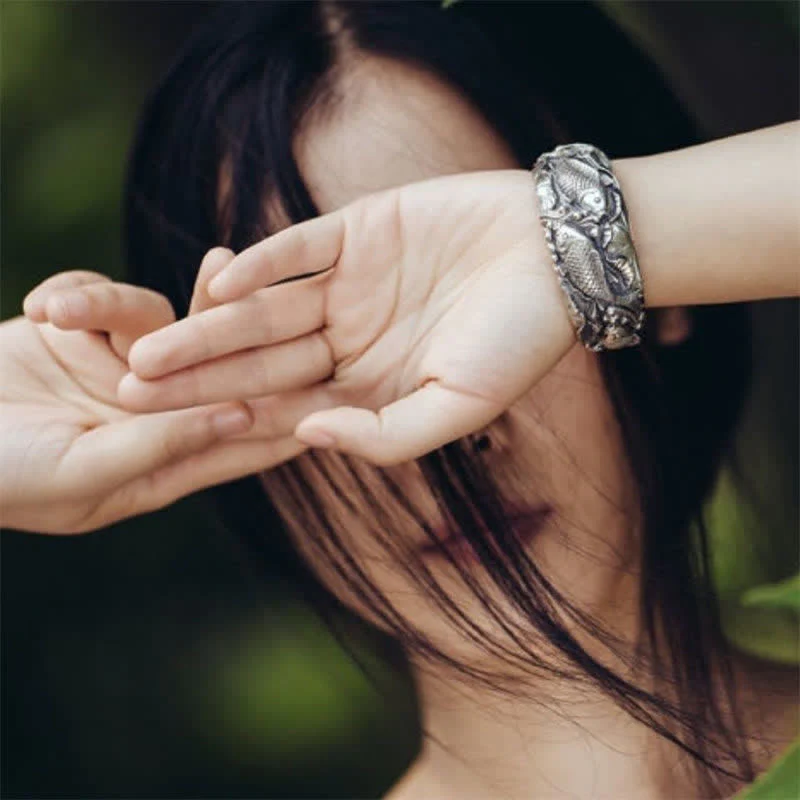 Buddha Stones Buddha Stones Koi Fish Lotus Luck Wealth Bracelet Bangle