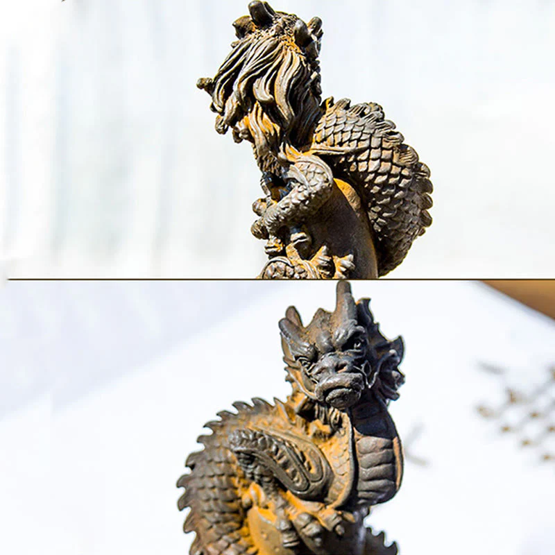 Buddha Stones Handmade Flying Dragon Around The Pillar Iron Powder Rust Cast Resin Statue Home Decoration