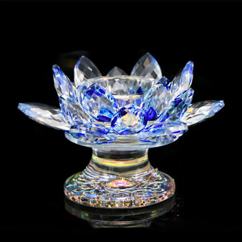 Buddha Stones Lotus Flower Crystal Candle Holder Home Office Offering Decoration