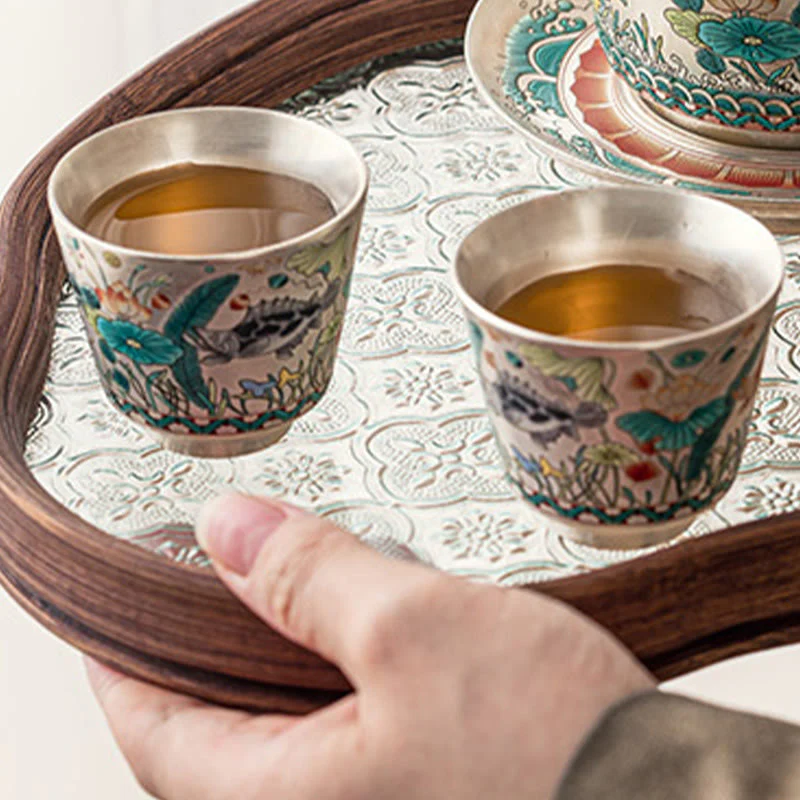 Buddha Stones Fish Lotus Seaweed Teacup Kung Fu Tea Cup 45ml With Gift Box