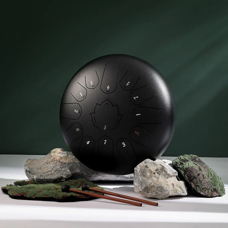 Buddha Stones Steel Tongue Drum Sound Healing Mindfulness Lotus Pattern Yoga Drum Kit 13 Note 12 Inch Percussion Instrument