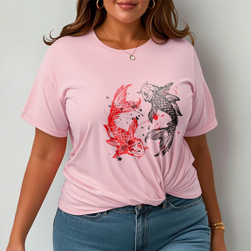 Buddha Stones Red Black Koi Fish Tee T-shirt