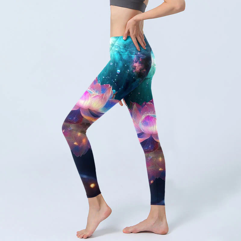 Buddha Stones Gradient Lotus Water Bubbles Pattern Print Gym Leggings Women's Yoga Pants