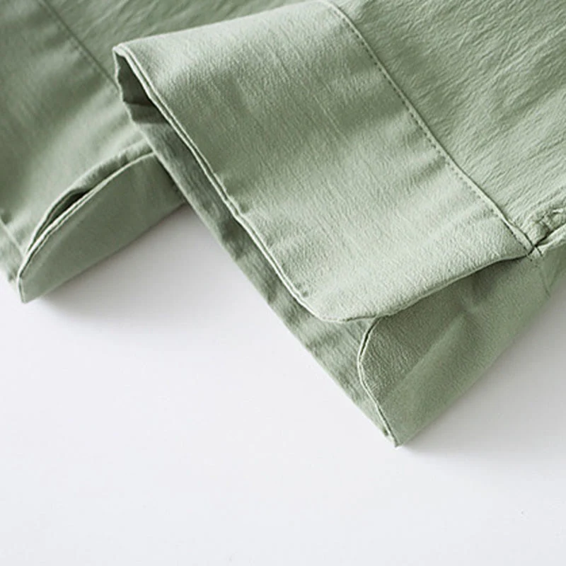 Buddha Stones Frog-Button Three Quarter Sleeve Shirt Pants Men's Suit