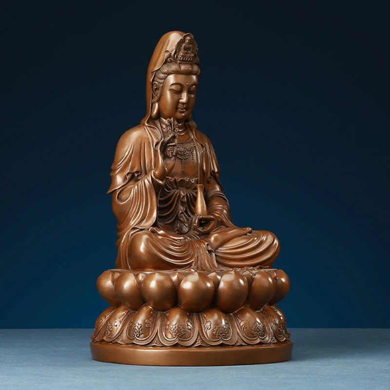 Buddha Stones Kwan Yin Avalokitesvara Lotus Wealth Copper Statue Home Desk Decoration