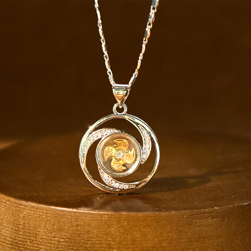 Buddha Stones Gold plated Copper Brass Rotatable Windmill Luck Necklace Pendant