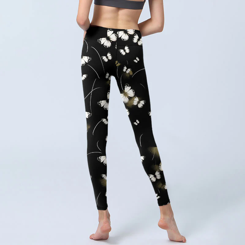 Buddha Stones White Butterfly Starlight Print Exercise Leggings Women's Yoga Pants