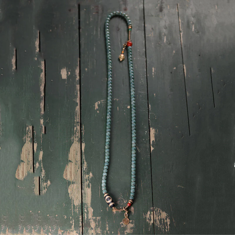 Buddha Stones 108 Mala Beads Bodhi Seed Dzi Bead Wisdom Bracelet