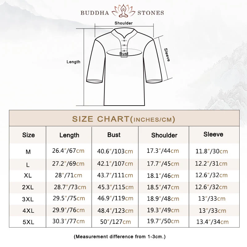 Buddha Stones Casual Summer Half Sleeve Shirt Cotton Linen Men Clothing