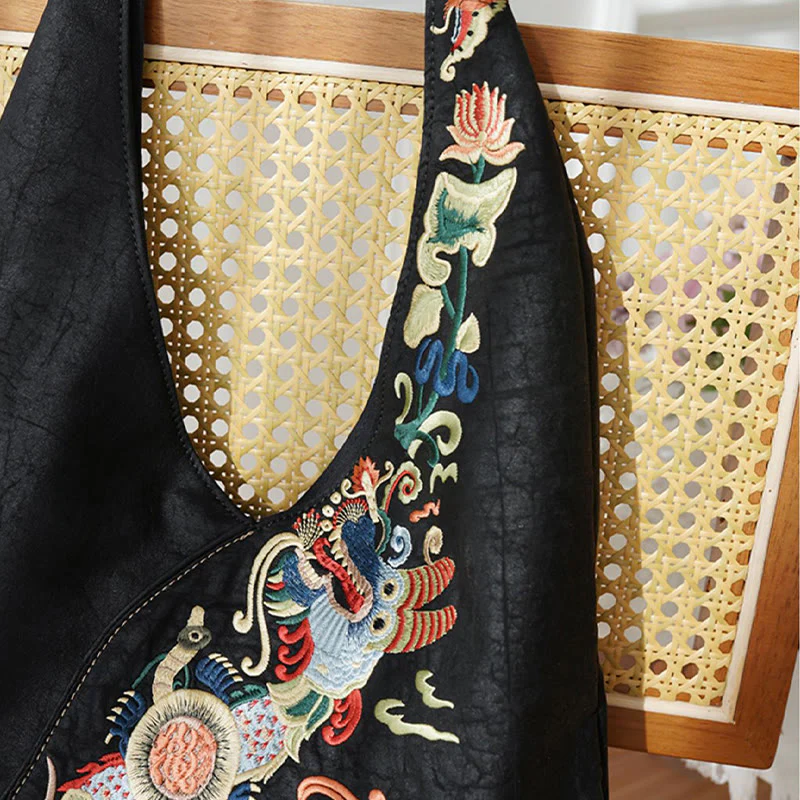 Buddha Stones Fish Flower Phoenix Embroidery Xiangyunsha Silk Shoulder Bag
