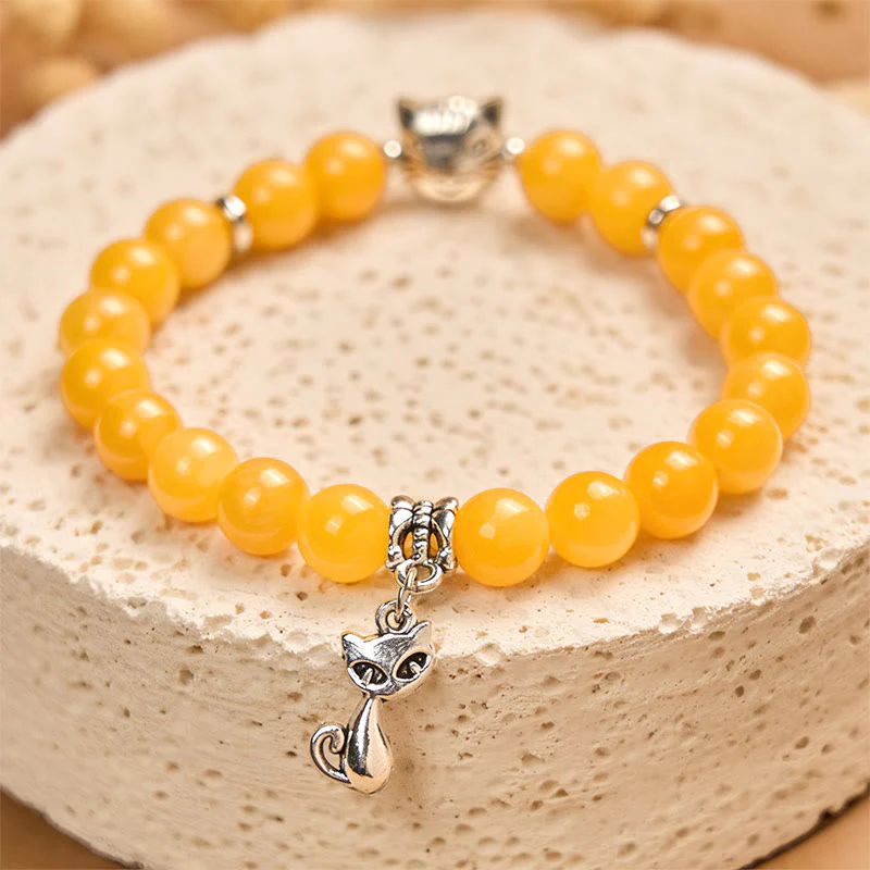 Buddha Stones Orange Tabby Cat Yellow Chalcedony Positivity Bracelet