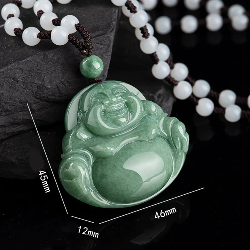 Buddha Stones Laughing Buddha Cyan Jade Harmony Necklace String Bead Pendant