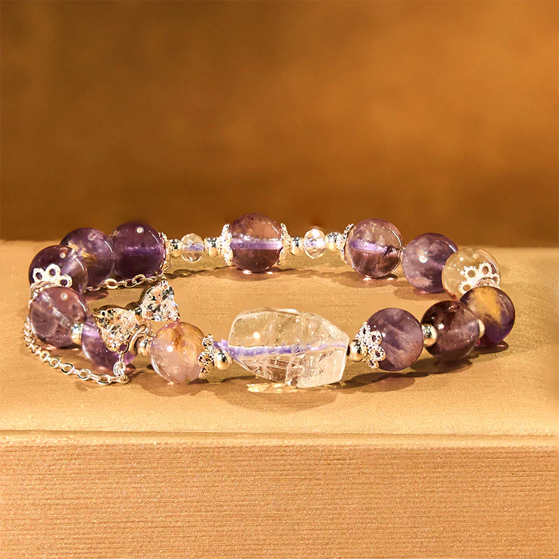 Buddha Stones Natural Purple Phantom Bow Wisdom Bracelet