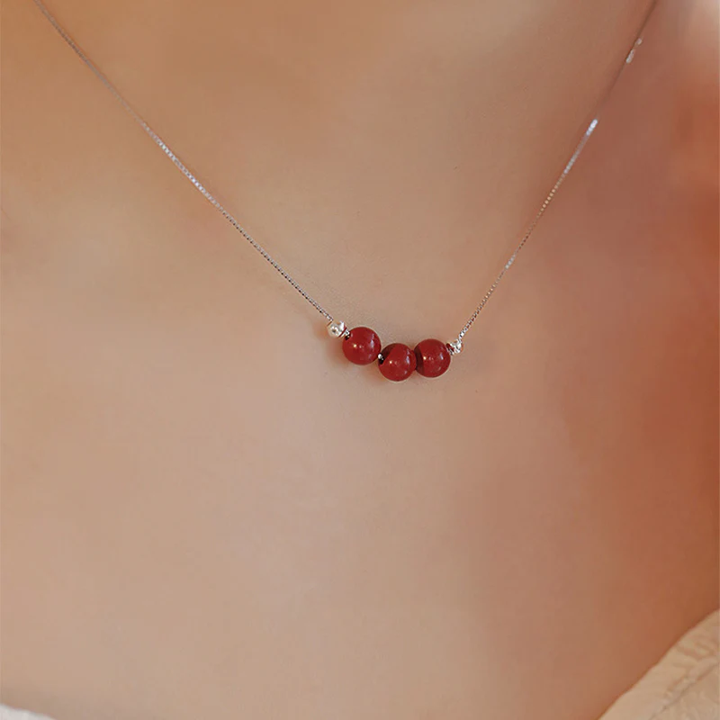 Buddha Stones 925 Sterling Silver Cinnabar Bead Calm Blessing Necklace Pendant