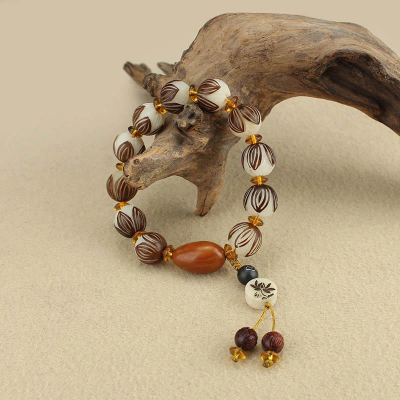 Buddha Stones Tibetan Mala White Bodhi Seed Peace Bracelet