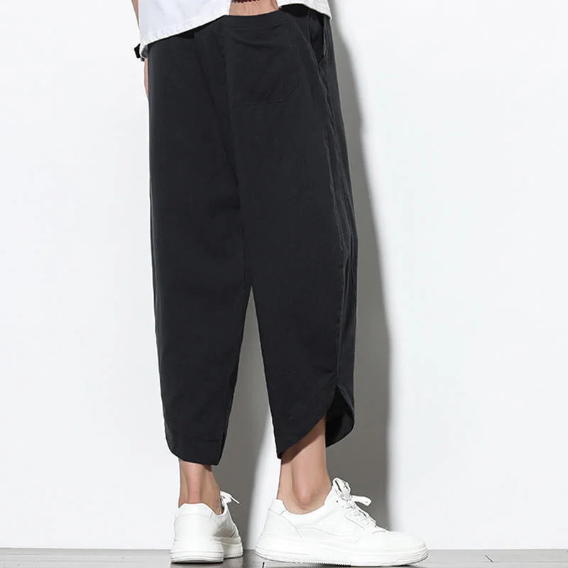 Buddha Stones Casual Summer Drawstring 7-8 Length Linen Men's Harem Pants With Pockets