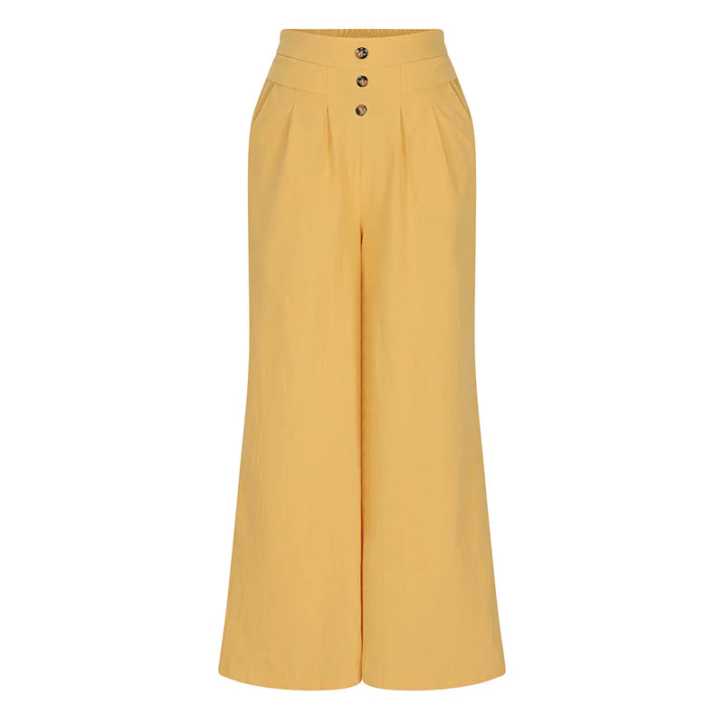 Buddha Stones Retro Casual High Waist Cotton Women's Wide Leg Pants With Pockets