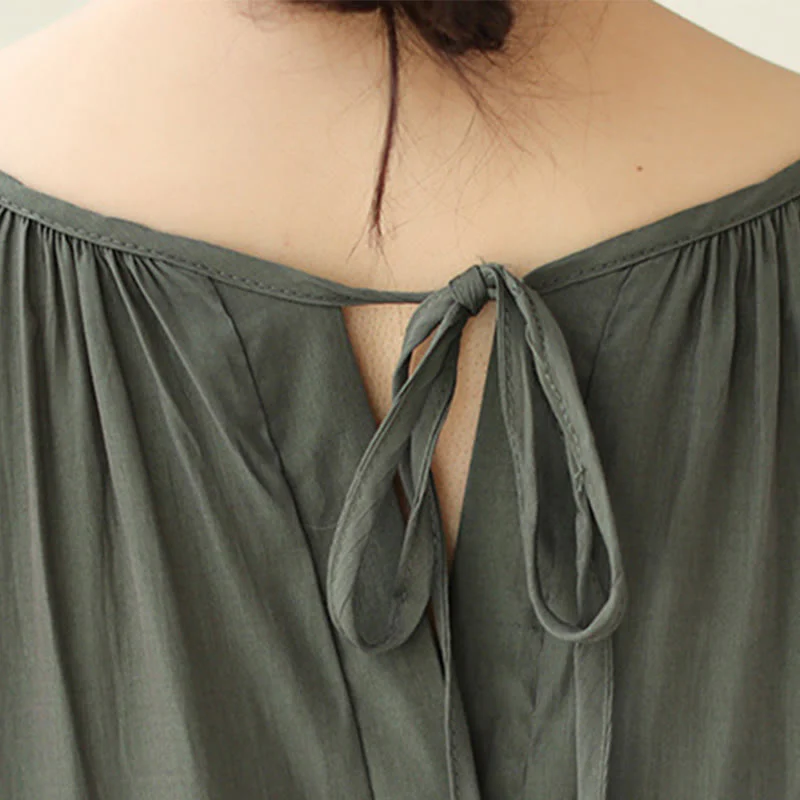 Buddha Stones Casual Plain Two-sided Style Dress Chiffon Midi Dress With Pockets