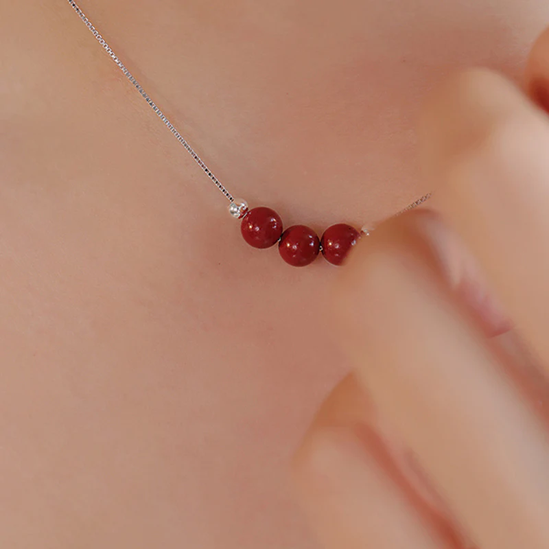 Buddha Stones 925 Sterling Silver Cinnabar Bead Calm Blessing Necklace Pendant