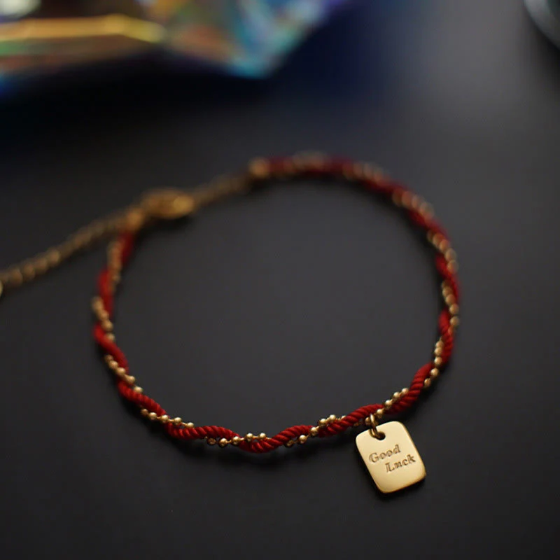 Buddha Stones Red String Gold Plated Copper Good Luck Strength Bracelet