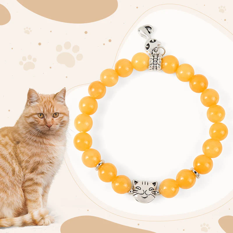 Buddha Stones Orange Tabby Cat Yellow Chalcedony Positivity Bracelet