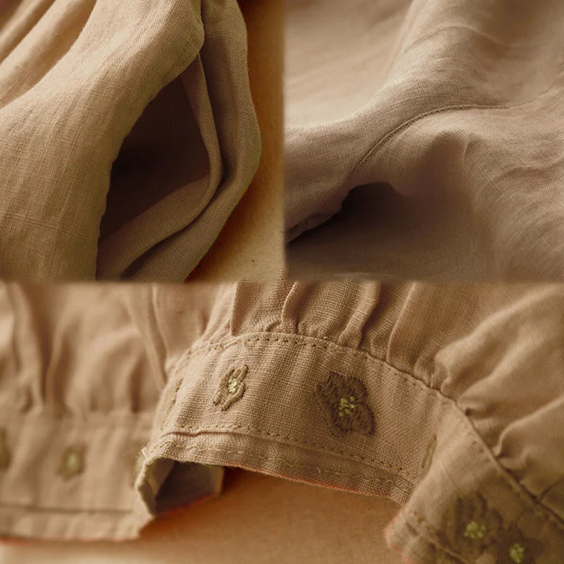 Buddha Stones Casual Embroidered Petals Women's Cotton Linen 7-8 Length Harem Pants With Pockets