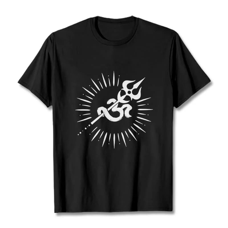 Buddha Stones Casual Om Symbol Trident Radiant Lines Pattern Cotton Tee T-shirt
