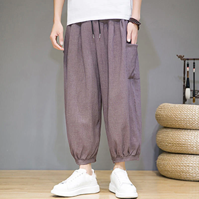 Buddha Stones Casual 7-8 Length Cropped Men's Harem Pants With Side Pockets