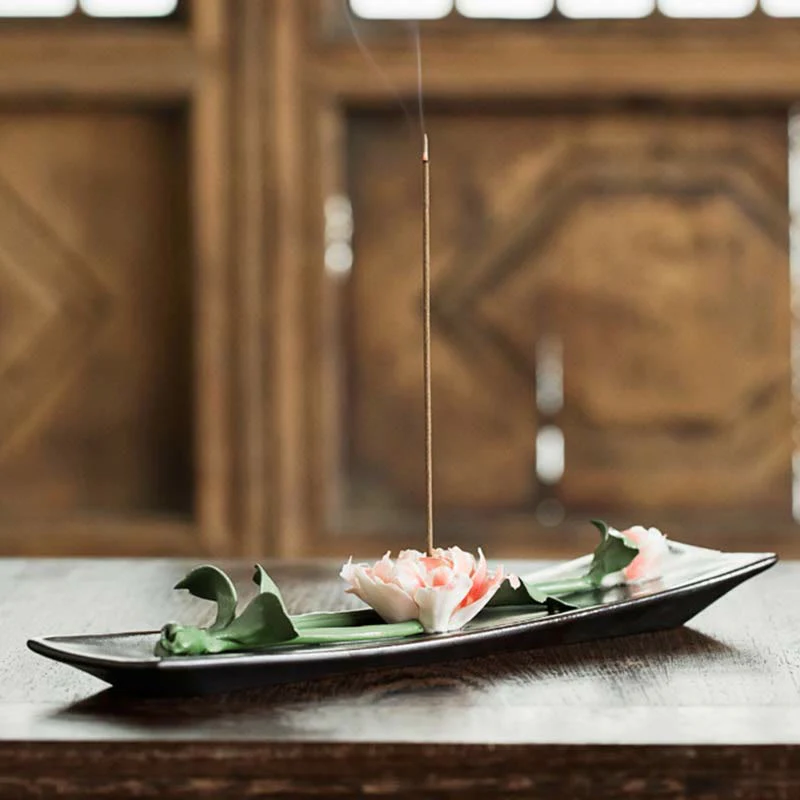 Lotus Peony Rose Flower Ceramic Spiritual Incense Burner (Extra 30% Off | USE CODE: FS30)