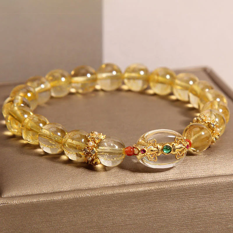 Buddha Stones Natural Golden Rutilated Quartz Beads Auspiciousness Bracelet