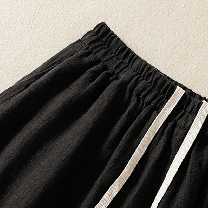 Buddha Stones Casual Plain Drawstring Design Women's Cotton 7-8 Length Pants With Pockets