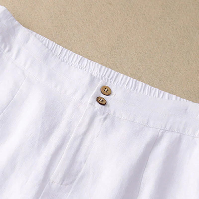 Buddha Stones Summer Casual Simple Design Linen Women's Wide Leg Pants With Zipper Pockets