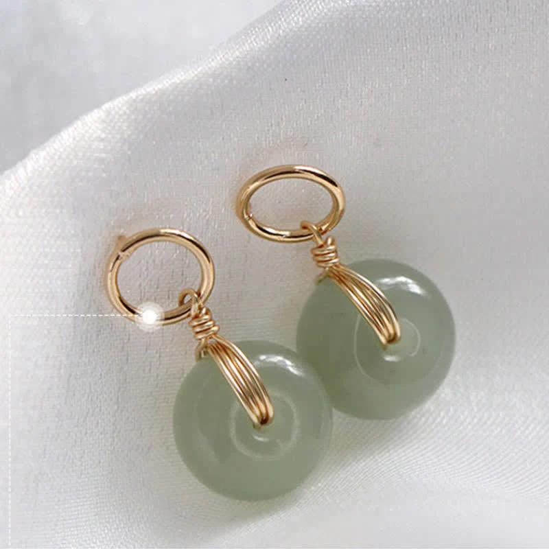 Buddha Stones Round Jade Peace Buckle Luck Drop Earrings