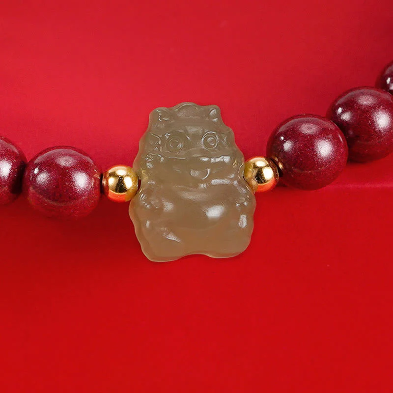 Buddha Stones 925 Sterling Silver Year of the Dragon Natural Cinnabar Hetian Jade Dragon Fu Character Ruyi As One Wishes Charm Blessing Bracelet (Extra 30% Off | USE CODE: FS30)