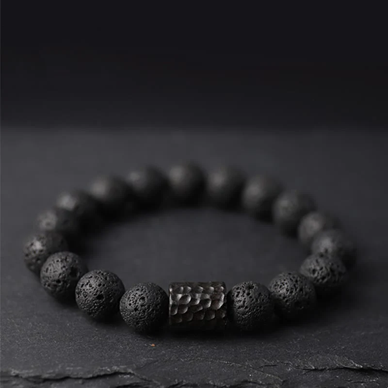 Buddha Stones Lava Rock Ebony Wood Tiger Eye Healing Bracelet