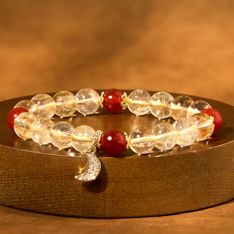 Buddha Stones Citrine Red Agate Moon Prosperity Bracelet