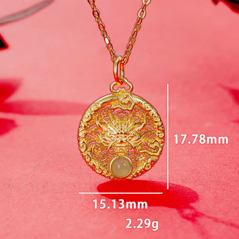 Buddha Stones 925 Sterling Silver Year Of The Dragon Round Natural Hetian Jade Inlaid Strength Necklace Pendant (Extra 30% Off | USE CODE: FS30)