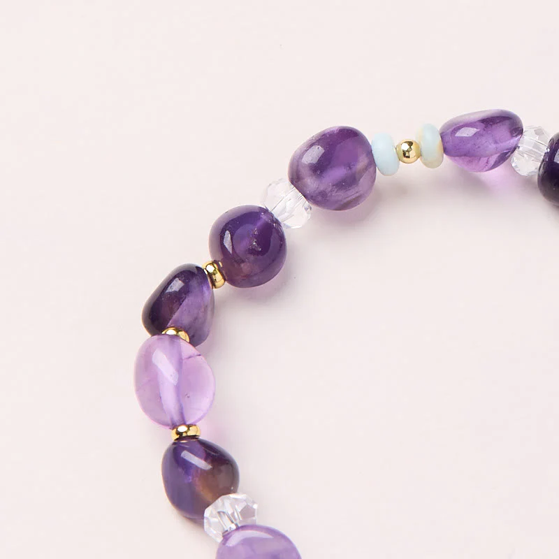 Buddha Stones Natural Irregular Amethyst Shoushan Stone White Crystal Healing Bracelet