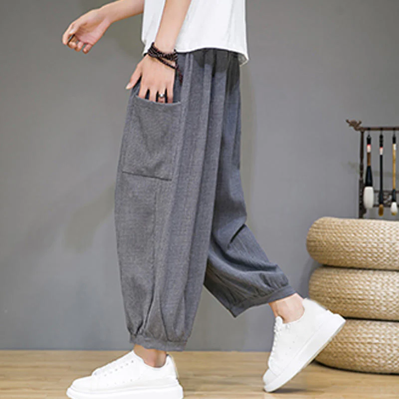 Buddha Stones Casual 7-8 Length Cropped Men's Harem Pants With Side Pockets