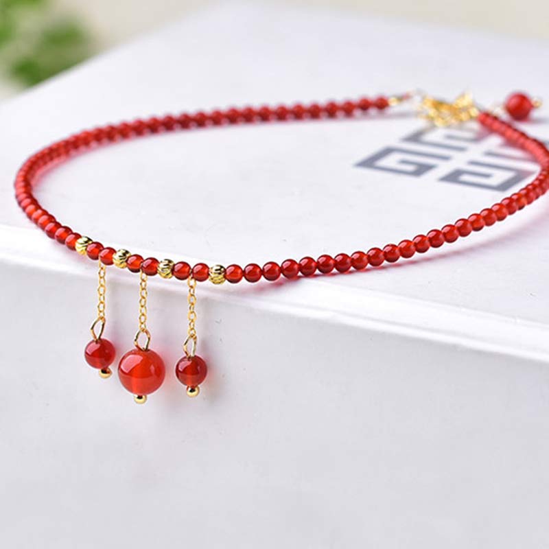 Buddha Stones Red Agate Confidence Calm Anklet