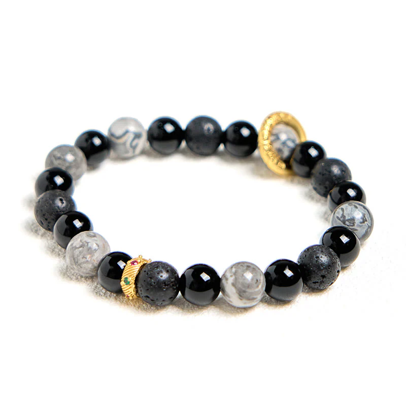 Buddha Stones Lava Rock Black Onyx Picasso Jasper Healing Bracelet