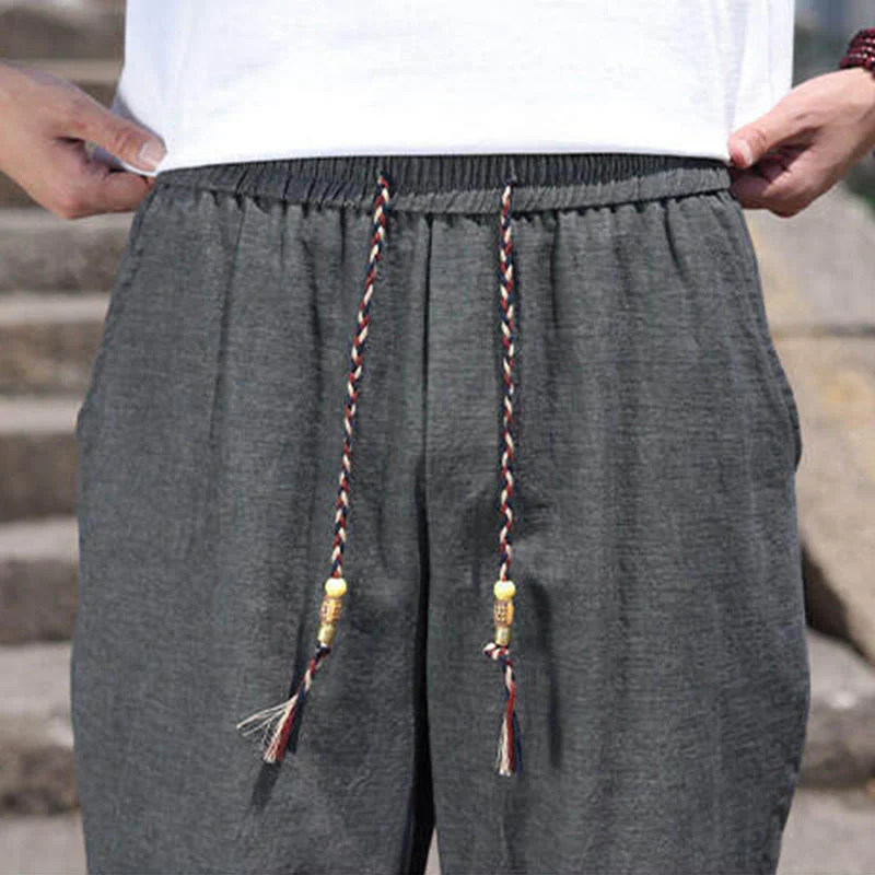 Buddha Stones Casual Woven Bead Waist Rope Men's 7-8 Length Spandex Pants With Pockets