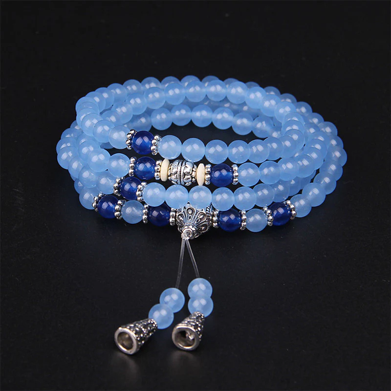 Buddha Stones 108 Beads Blue Crystal Healing Bracelet Mala