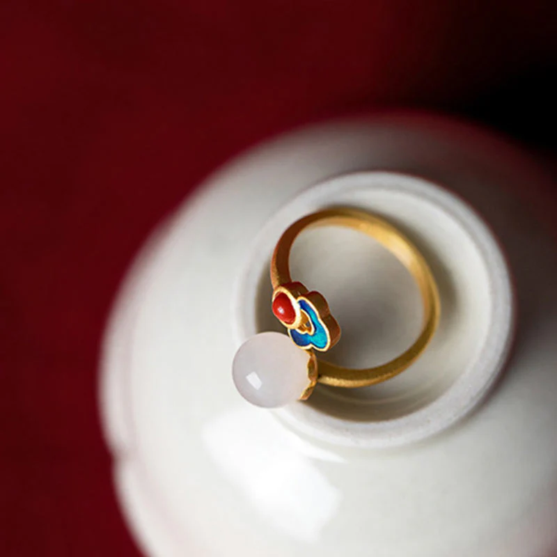 White Jade Auspicious Cloud Blessing Luck Ring