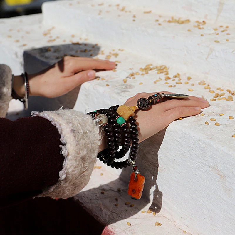 Buddha Stones Tibet 108 Mala Beads Purple Bodhi Seed Bagua Vajra Auspiciousness Bracelet